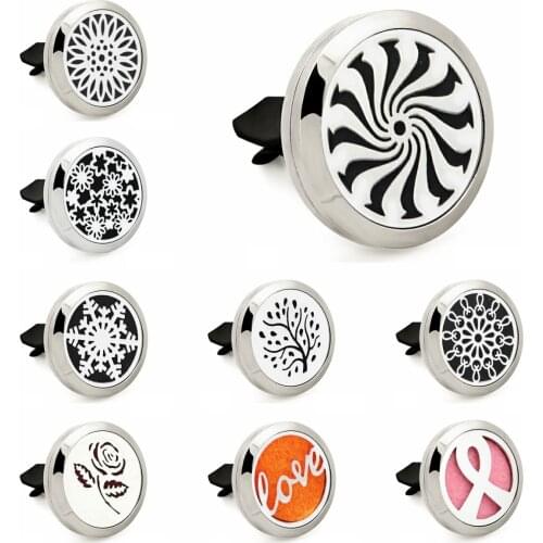 CG255-CG289 Just Breathe 30mm magnet Car Diffuser Locket 316L Stainless Steel Car Perfume Locket vent clips Free 10Pads