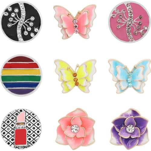 Lipstick Butterfly Rhinestone Flower 20mm Metal snap button jewelry DIY bracelet KD1080