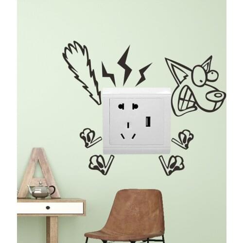 Cartoon Funny Electric Shock Dog Switch Wall Sticker Kids Rooms Living Room Art Decals Removable Switch Decoration Stickers