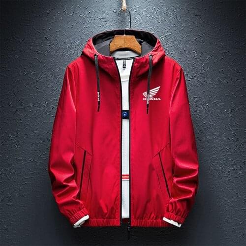 2021 Spring Autumn Men’s Hooded Jacket Honda Car Logo Print Casual Windbreaker Outerwear Zip Sweatshirt Red Hoody Jacket S-7XL
