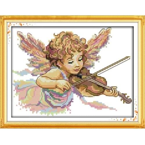 The angel who plays the violin cross stitch kit aida 14ct 11ct count printed canvas stitches embroidery DIY handmade needlework