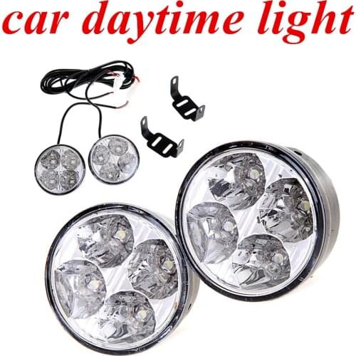 New arrival car fog Day driving lamp high brightness 2pcs/set universal white Running Light 4 LED Round