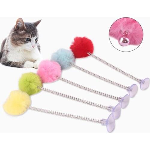New Pet Dog Cat Toy Pet Supplies Feather Bottom Sucker Pet Cat Toy Cat Spring Stick Cat Interactive Toys Toy With Mini Bell