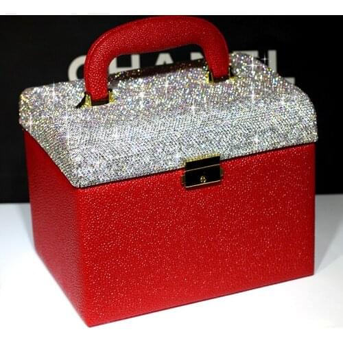 Cosmetic Box Organizer Leather With Crystal Cosmetic Organizer Box Multi-function Mirrored Jewelry Boxes Wedding Gifts