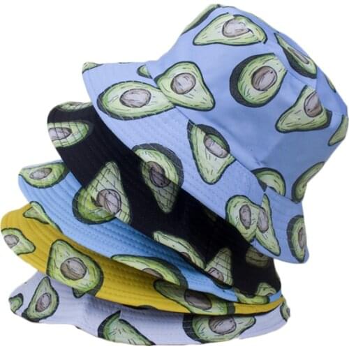 2021 Kawaii Avocado Bucket Hat Fruit Print Panama Cap Girls Women Outdoor Sun Protection Hat Fishing Hiking Hiphop Boys Sunhat