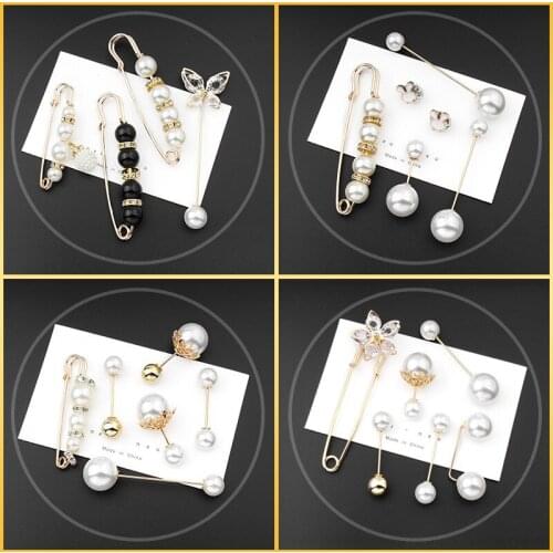 Rhinestone Pearl Scarf Shawl Brooch Clips Crystal Hijab Pin Set For Women Clothing Accessories