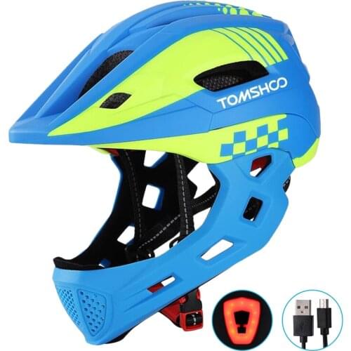 TOMSHOO Kid Bike Full Face Helmet Children Safety Riding Skateboard Rollerblading Helmet Sports Head Guard with Taillight