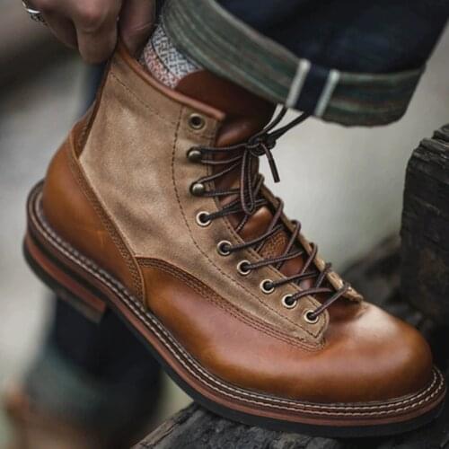 Yomior Handmade Autumn Winter Vintage Men Boots Genuine Leather Tooling Ankle Boots High Quality Cowhide Shoes Motorcycle Boots