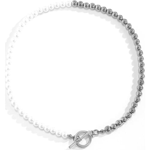 New Fashion Baroque Pearl Chain Necklace Women Punk Toggle Clasp Circle Lariat Bead Choker Necklaces Jewelry