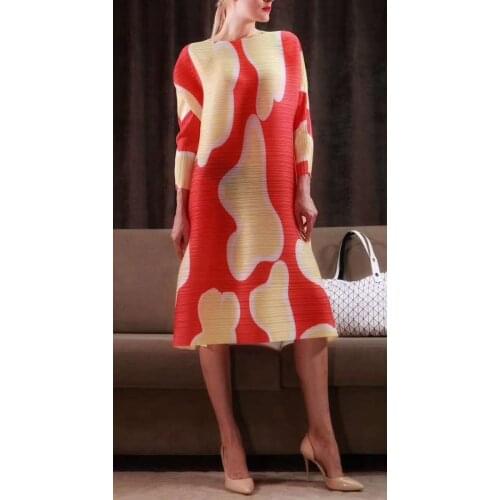 Printed Dress New Female Loose Large Size Miyake Pleated Dress