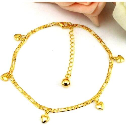 1pcs New Arrive Women Girls Yellow Gold Plated Heart Shaped Curb Chains Anklets Foot Chain Jewelry