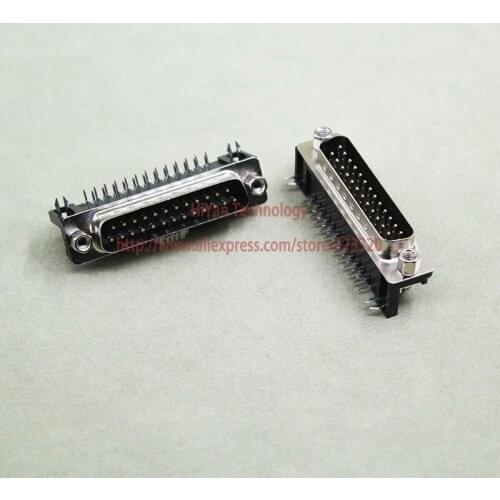 10pcs/lot) DB25 DR25 2Rows Black Parallel Port 25Pin D Sub Male 25 Way PCB 90 Degree Connector Socket Plug VGA Adapter