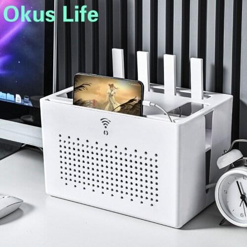 2021 Desktop Wifi Router Storage Box Socket Wire Organizer Box TV Set Top Box Storage Rack Power Strip Hidden Finishing Box