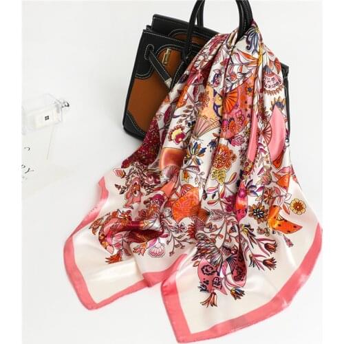 2021 New Silk Square Neck Scarves Women Satin Under Scarves Accessories Headband Bandana Shawl Wrap Malasia Turban 90cm*90cm