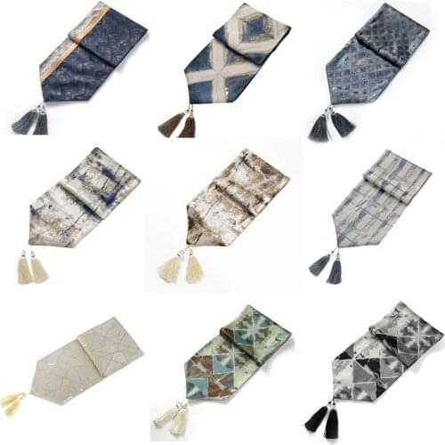 32x210cm vintage jacquard table runner checkered plaid table towel cabinet cloth dust proof cover with tassel