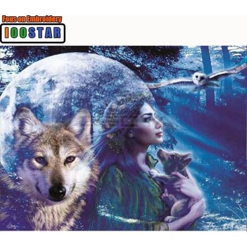 5D DIY Diamond Embroidery Landscape Forest Woman Wolf Eagle Diamond Painting Cross Stitch Square Mosaic Decoration