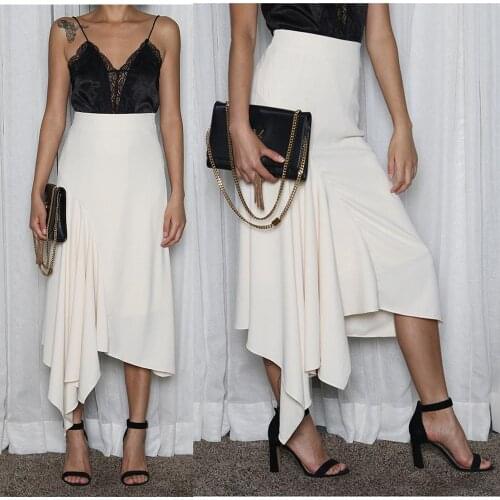 Boutique Simplicity Champagne White Tiered Ruffles Asymmetric Tops/Skirt High-Low Draped Cream Polly Event Occasion Midi Skirt