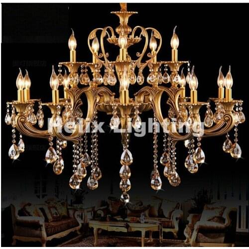 Free Shipping Copper Crystal Chandeliers D95cm D105cm Luxury Hotel Chandelier Lamp Lighting Fixture AC 15L/18L100% Guaranteed