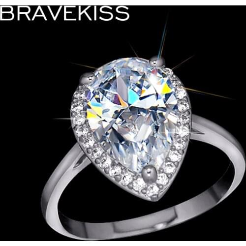 BRAVEKISS Wedding Tear Water Drop Cocktail Rings for Women Big Zircon Stone Luxury Engagement Party Band Jewelry 2019 BUR0145B
