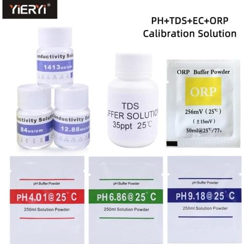 PH&ORP calibration powder buffer powder 25ml 84us/cm 1413us/cm 12.88ms/cm 35PPT 1382 TDS calibration solution for EC TDS tester