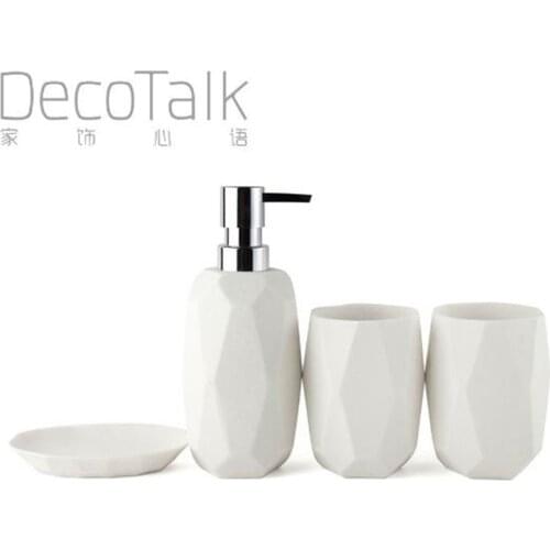 DecoTalk Sandstone Bathroom Set 4-piece Set Diamond Shape Rough Stone Surface Bathroom Decoration Sets White Bathroom Supplies