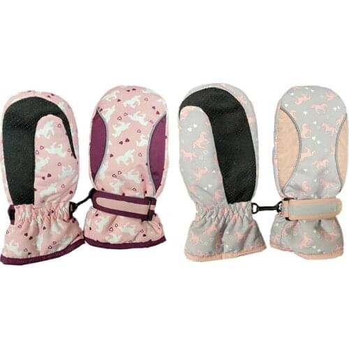 Kids Girls Boys Mittens Children Ski Gloves Thick Warm Pony Printed Waterproof Windproof Snow Gloves for Outdoor Sports