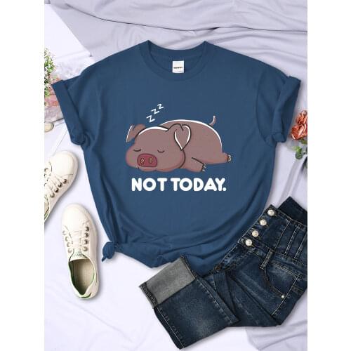 Not Today Sleeping Pig Printing Women Tee Shirts Plus Size o-Neck Tops Fashion Style t Hirts Spring Summer Soft Female Tshirts