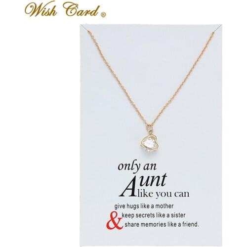 Wish Card Fashion Love Heart Crystal Necklace for Women Jewelry Friendship Aunt with Notes Adjustable Chian CN70