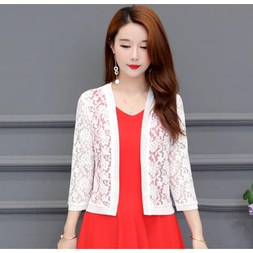 2021 Summer Loose Air Conditioning Sunscreen Shirt Coat Jacket Female Hollow Solid Casual Thin Lace Blouse Women Tops Y259