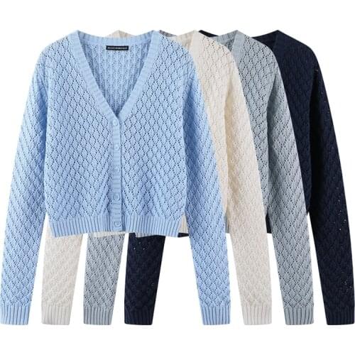 Sweet Girls Casual Style Knitted Cardigan 2021 Spring-autumn Office Ladies V Neck Commute Woman Short Stretchy Soft Sweater