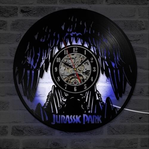 Noted Creative Jurassic Park Home Decor Vinyl Record Wall Clock Wall Art Modern Design Silent Hanging LED Light Wall Clock