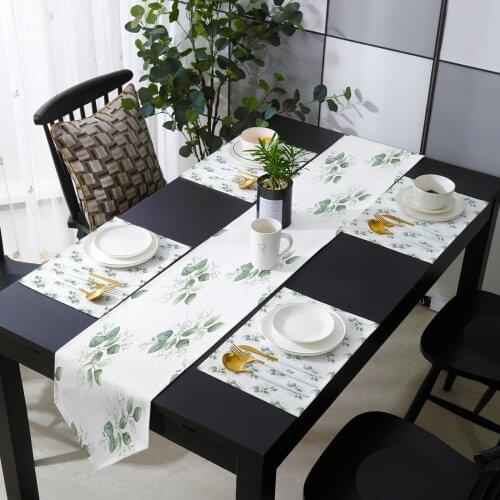 Plant Green Leaves Table Runner Holiday Kitchen Dining Table Runners Place Mats Set for Home Party Decor