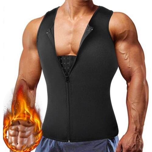 Neoprene Sauna Suit for Men Waist Trainer Slimming Vest Zipper Body Shaper with Adjustable Tank Top