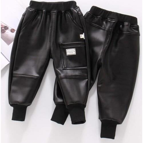 New Children Winter Casual Leather Pants Girl Boys thickening Warm Pants Kids Long Trousers Baby Girls PU Pants 2-7Years