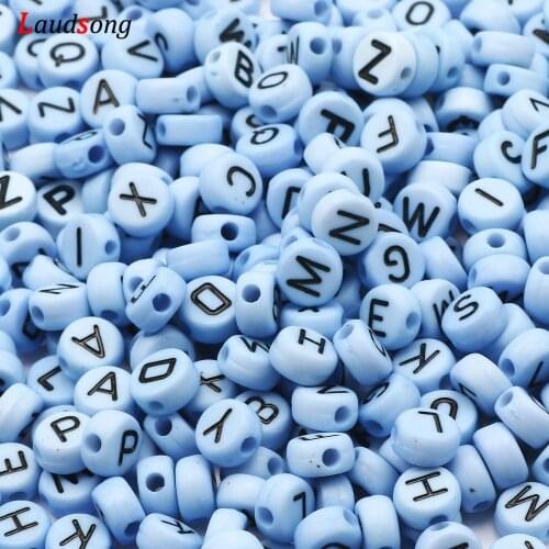 Wholesale Blue Mixed Letter Acrylic Beads Round Flat Alphabet Spacer Beads For Jewelry Making Handmade Diy Bracelet Necklace