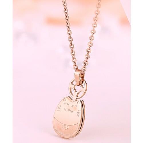 18KGP Rose Gold Color Titanium Steel "My Neighbor Totoro" Pendant Necklace Women Fashion 316L Stainless Steel Jewelry (GN202)