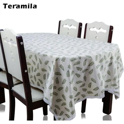 Teramila Thick Tablelcoth Linen With Lace Leaves Design Table Cloth For Home Party Kitchen Rectangular Square Dining Table Cover