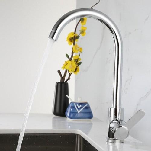 Polished Kitchen Faucets 304 Stainless Steel Single Handle Single Hole Kitchen Sink Faucets Hot and Cold Water Tap Deck Mounted