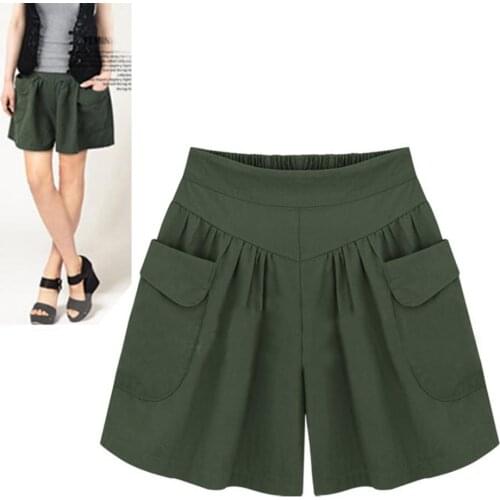 Casual Plus Size Solid Color Women Loose Wide Leg Shorts with Pockets new