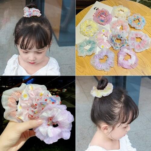 Rainbow daisy INS mesh double hair ring color large intestine ring girls and children can use hair accessories