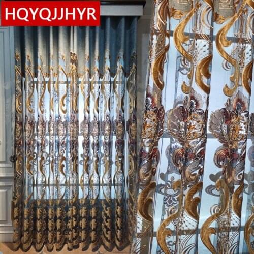 Top luxury royal embroidered curtains for living room hotel apartment decoration high quality Voile curtains for bedroom kitchen