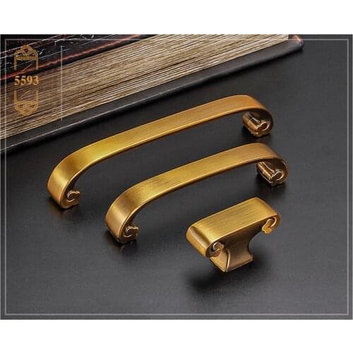 Chinese Antique Cabinet Door Handle Yellow Bronze Handle European Wardrobe Cupboard Drawer Handle Single Hole, 64mm, 96mm, 128mm