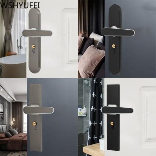 Modern Door Lock Interior Bedroom Room Solid Wood Door Black Bathroom Handle Mute Household Universal Lock Body Hardware