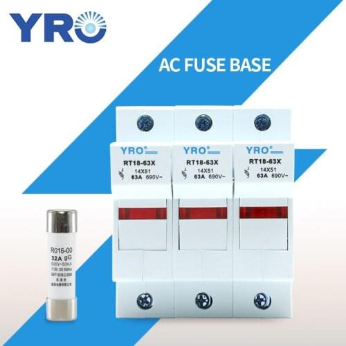 AC 1Sets 3P LED Fuse Base 690V With 14x51MM Fast Blow Ceramic Fuse Core 32A 40A 50A 63A RO16
