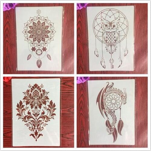 4pcs / set A4 Wind chimes Stencils Painting Coloring Embossing Scrapbook Album Decorative Template for walls letter stencils