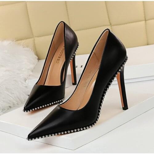 BIGTREE Shoes Women Pumps Fashion PU Slip On 10.5CM Thin Heels High Heels Shoes Office Career shoes for women heels shoes women