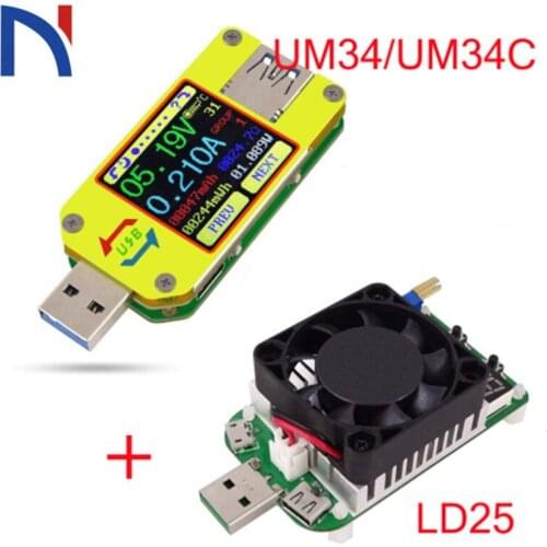 UM34 UM34C Voltmeter Ammeter for APP USB 3.0 Type-C DC Voltmeter ammeter voltage measure cable resistance Tester battery charge