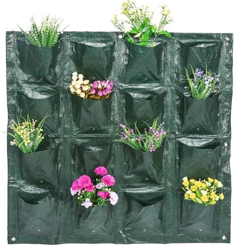 16 Pockets Vertical Garden Plant Growing Container Bag waterproof anti-corrosive Greening Flower Wall Hanging Planter Dark Green