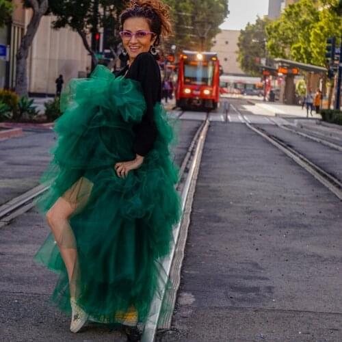 Emerald Green High Low Tulle Skirts Women Fashion Tiered High Low Female Tulle Skirt Elastic Faldas Mujer Moda 2019