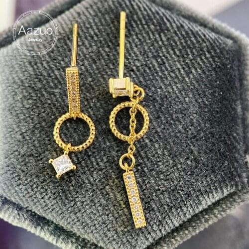 Aazuo Real 18K Pure Solid Yellow Gold Natrual Diamond H SI Geometry Asymmetry Stud Earrings Gifted For Women Wedding Party Au750